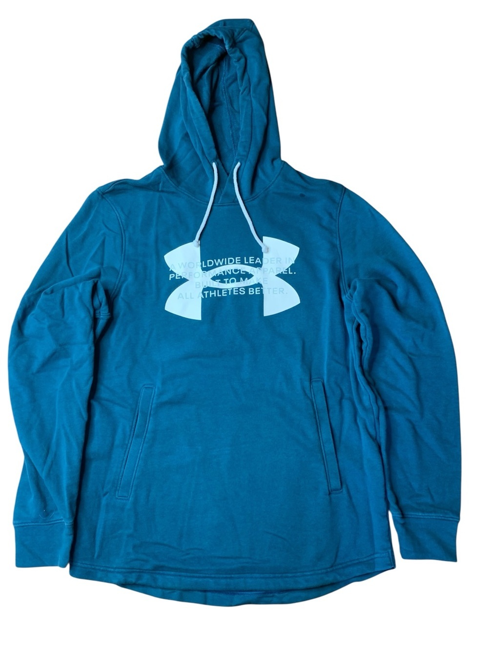 Under Armour Worldwide Leader Graphic Hoodie Teal Small Loose Fit
